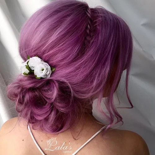 4. Curly Pastel Purple Bun
