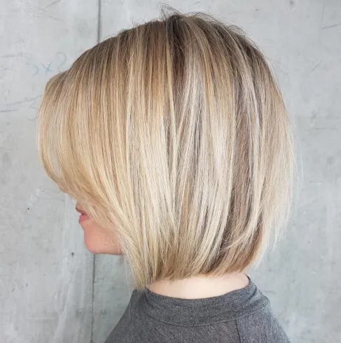 10. One Length Bronde Bob with Feathered Layers
