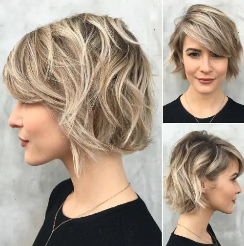 1. Jaw-Length Shaggy Haircut with Side Bangs
