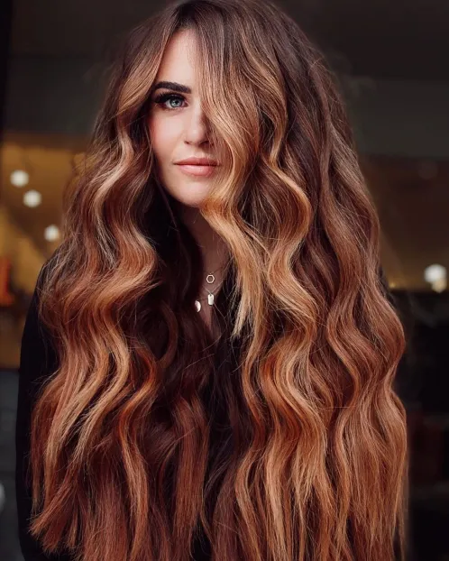 9. Long Auburn Bronde Hairstyle
