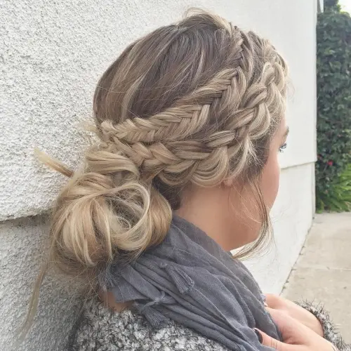 9. Double Braid Messy Bun
