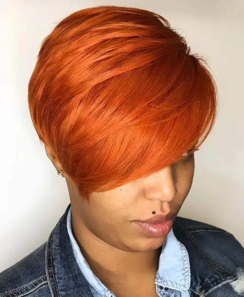 7. Copper Layered Pixie with Voluminous Angled Top
