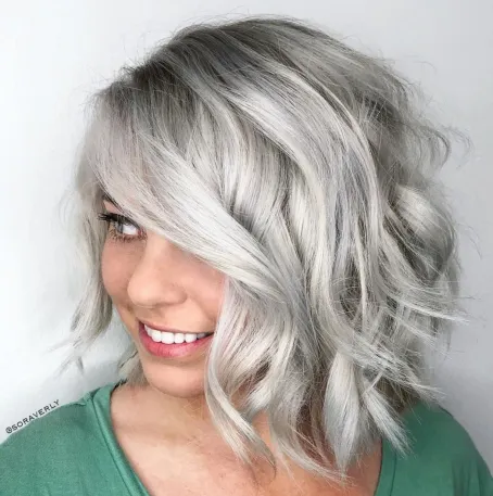 10. Disconnected Wavy Gray Bob
