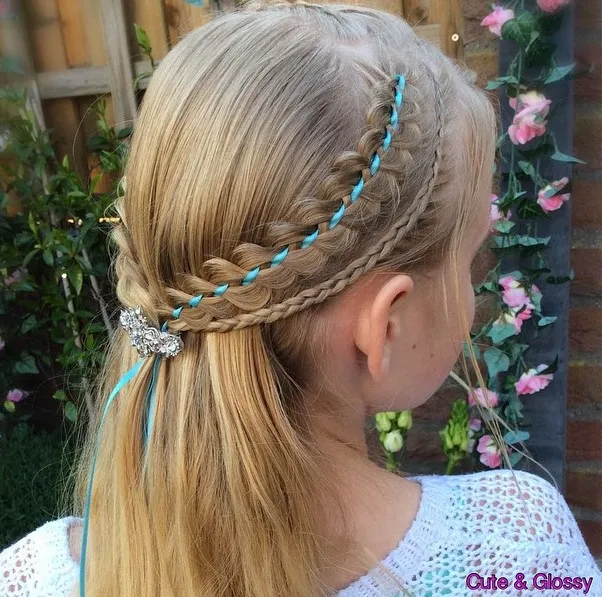 5. Half Updo with Ribbon Braids for Girls
