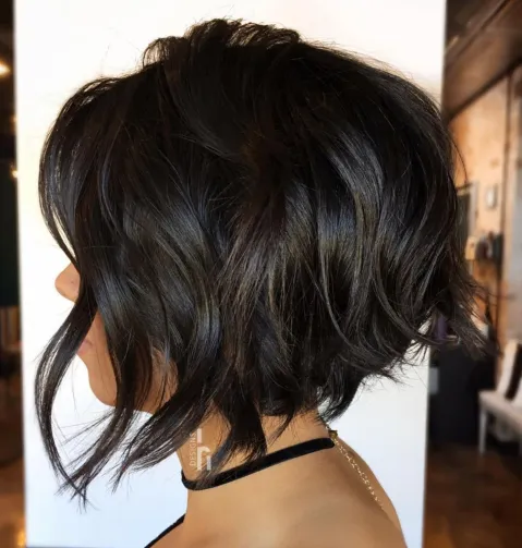 7. Wavy Brunette Bob with Surface Layers
