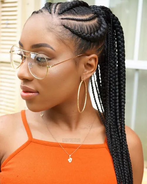 6. Varied-Sized Braided Ponytail
