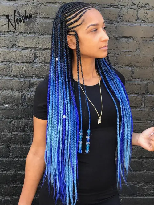 6. Extra-Long Blue Rainbow Braids
