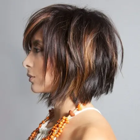 2. Choppy Balayage Bob with Bangs
