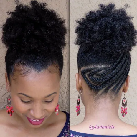 12. Cornrow Updo with a Poofy Ponytail
