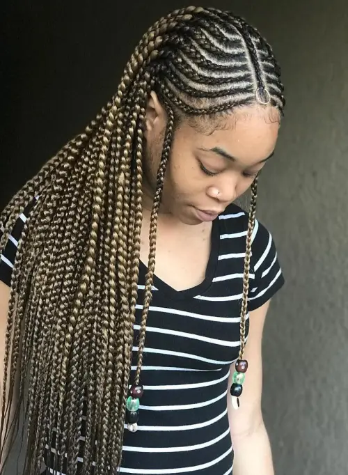 7. Classic Fulani Braids with Loose Cascading Plaits
