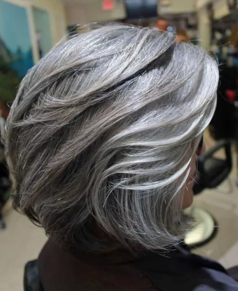 15. Gorgeous Gray Bob with Swooping Layers
