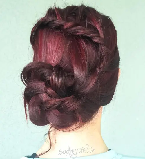 12. Braided and Twisted Off-Center Updo
