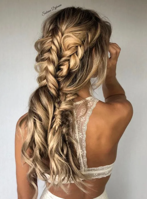 8. Tousled Fishtail Braid Duo
