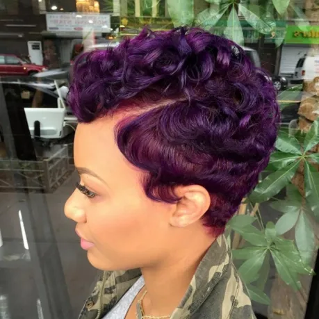 8. African American Curly Purple Pixie
