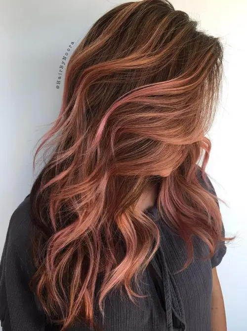 2. Copper and Dusty Rose Balayage
