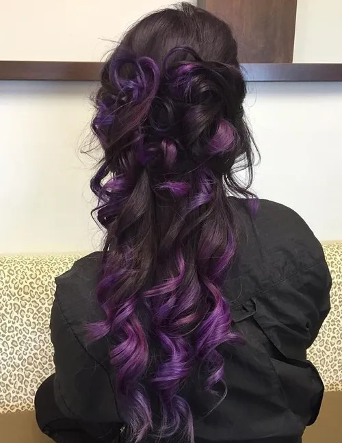 9. Half Updo with Purple Tips
