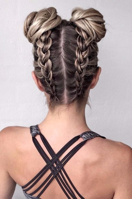 Double Upside Down French Braided Buns
