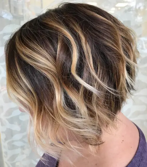 14. High-Contrast Balayage for Short Textured Hair
