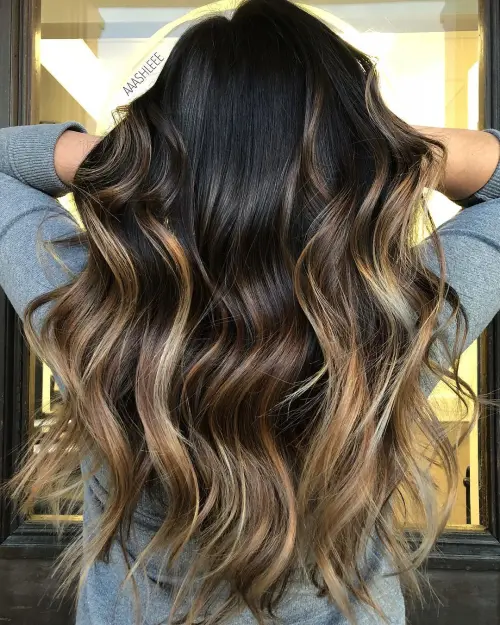 15. Black Brown to Blonde Balayage
