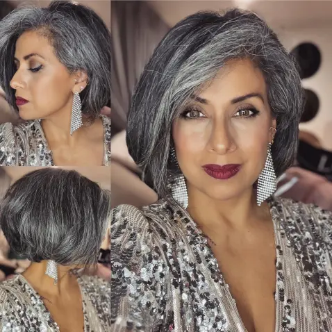 10. Side-Swept Bob in Charcoal Gray
