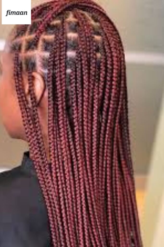 17. Large Braids with Burgundy Highlights