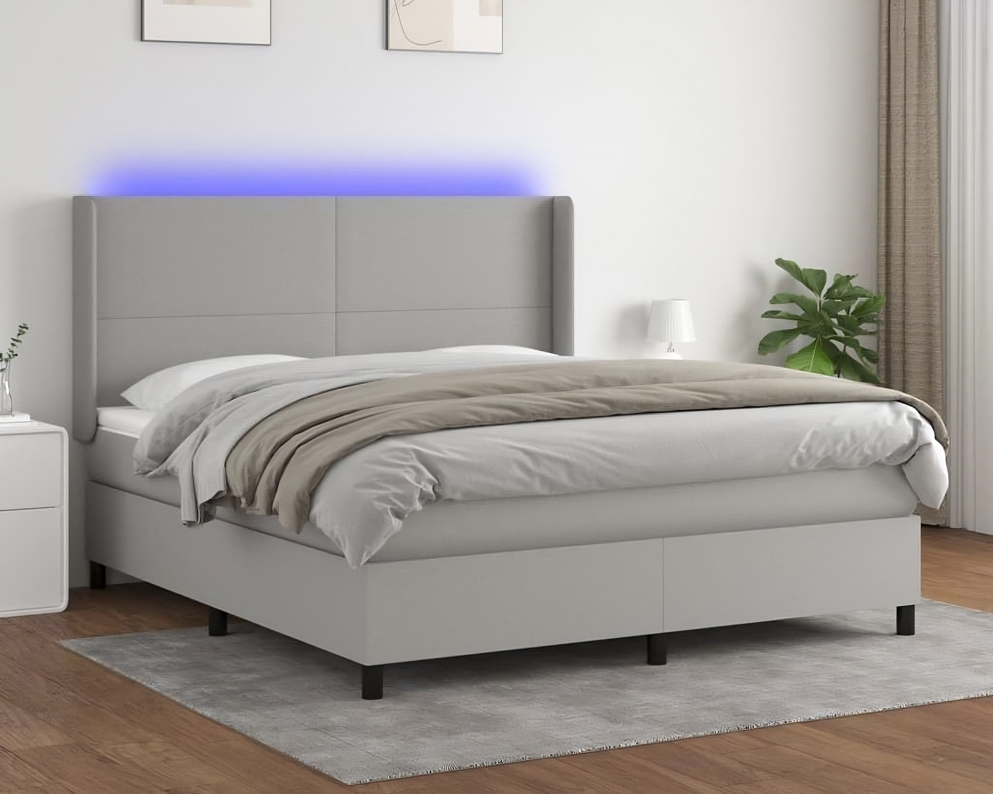 Box Spring Bed with Mattress & LED Light