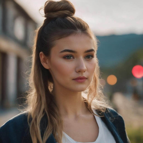 Half-Up Top Knot with Wispy Bangs