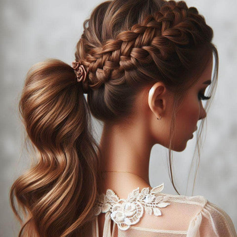 Textured Low Ponytail with Wraparound Braid
